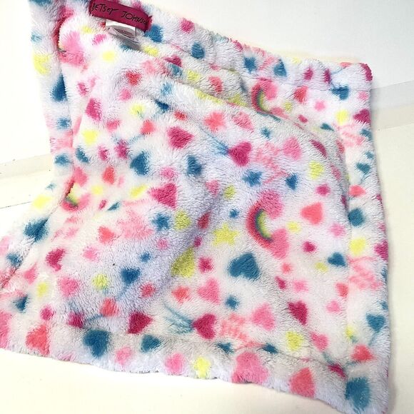 BETSEY JOHNSON Unicorn Lovey Plush Security Blanket Bright Coral With Hearts 13” - Picture 5 of 7